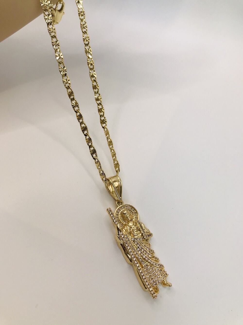 San Judas Tadeo Penda Necklace 22" 14K Gold Plated Cadena Oro Laminado Men Women
